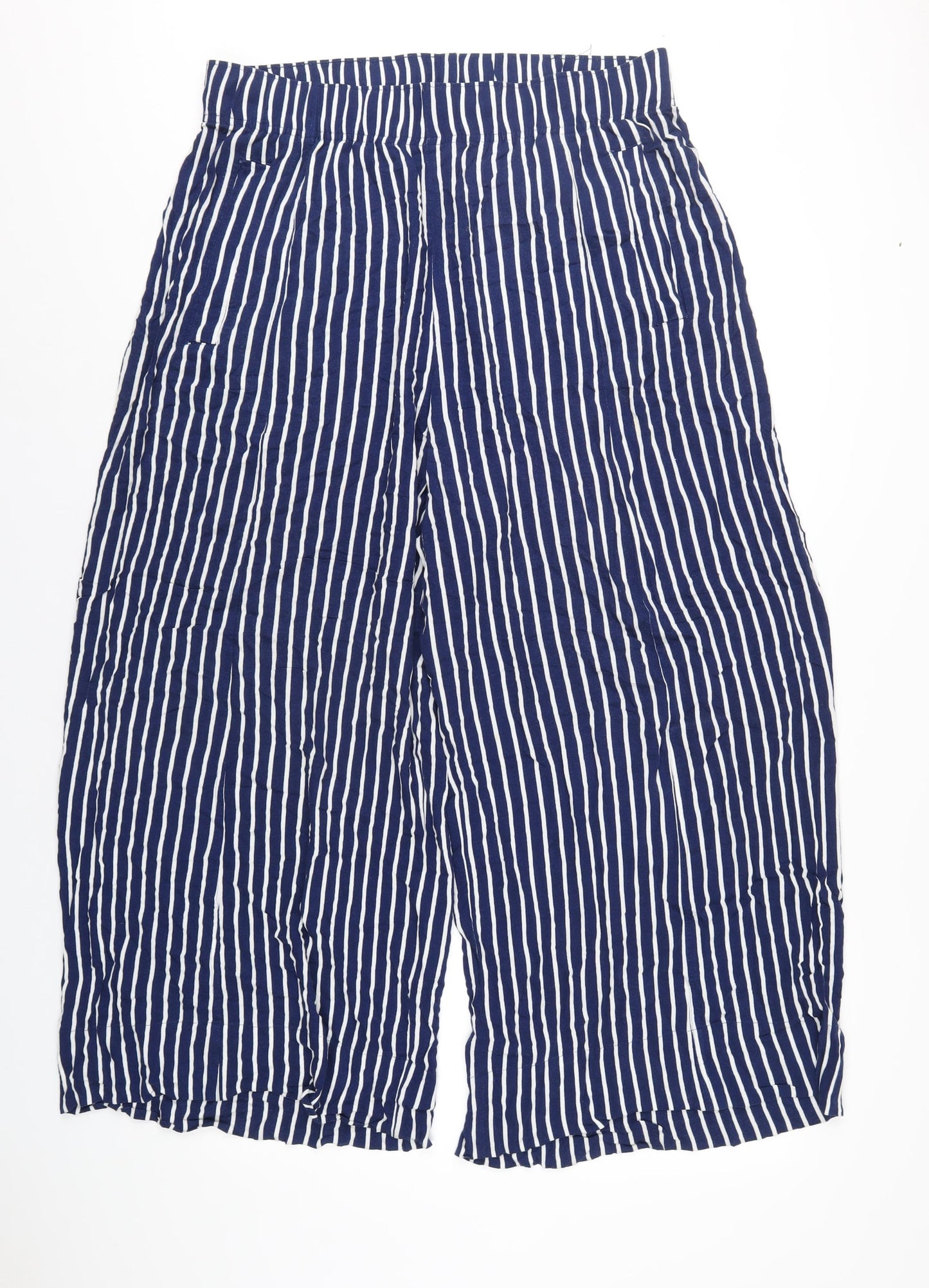 Weekday Womens Blue Striped Viscose Trousers Size 16 L29 in Regular