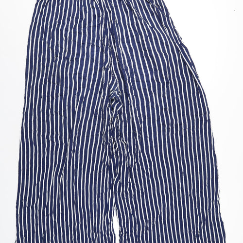 Weekday Womens Blue Striped Viscose Trousers Size 16 L29 in Regular