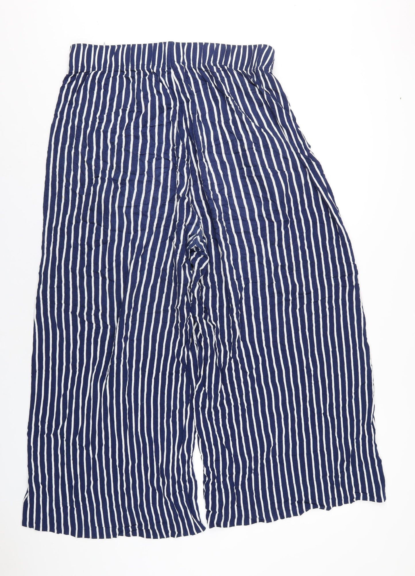 Weekday Womens Blue Striped Viscose Trousers Size 16 L29 in Regular