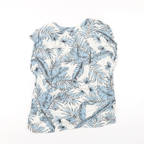 H&M Womens Blue Geometric Viscose Basic T-Shirt Size 10 V-Neck