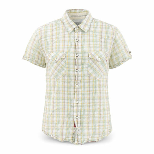Front view of Replay women’s multicoloured plaid cotton basic button-up, size S, collared