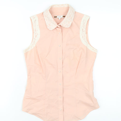 NEXT Womens Pink Cotton Basic Button-Up Size 6 Collared
