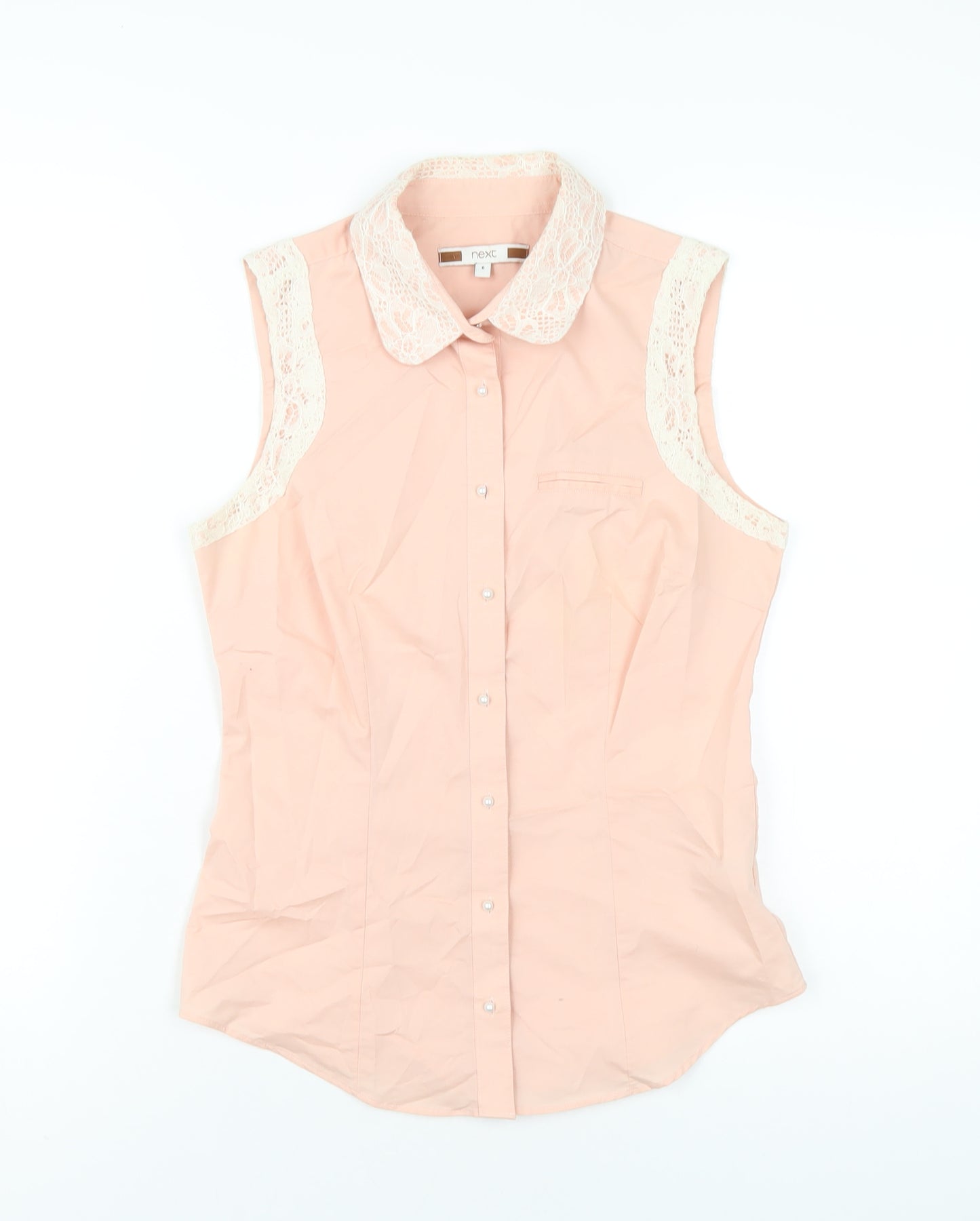 NEXT Womens Pink Cotton Basic Button-Up Size 6 Collared