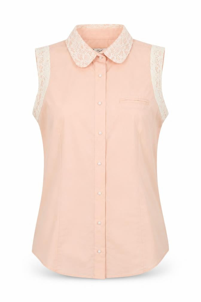 Front view of Next women’s pink cotton basic button-up, size UK 6, collared