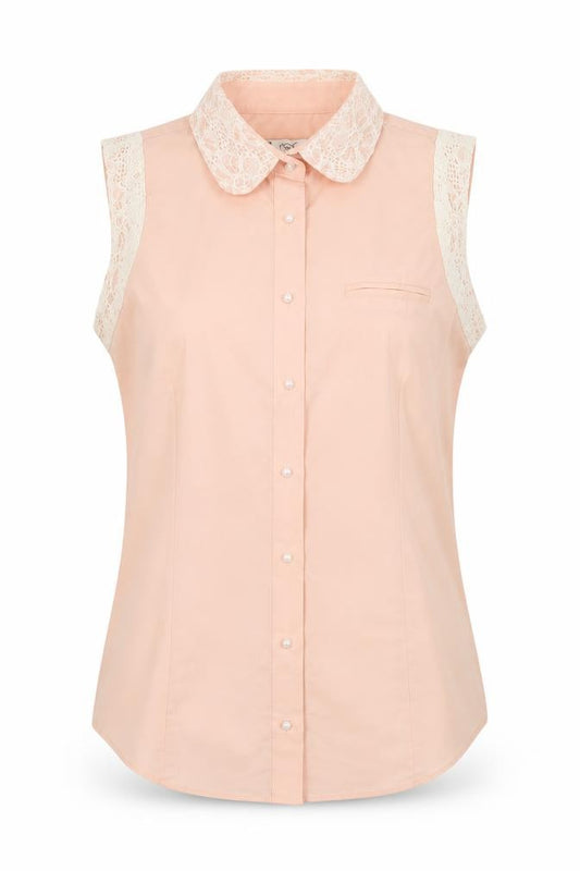 Front view of Next women’s pink cotton basic button-up, size UK 6, collared