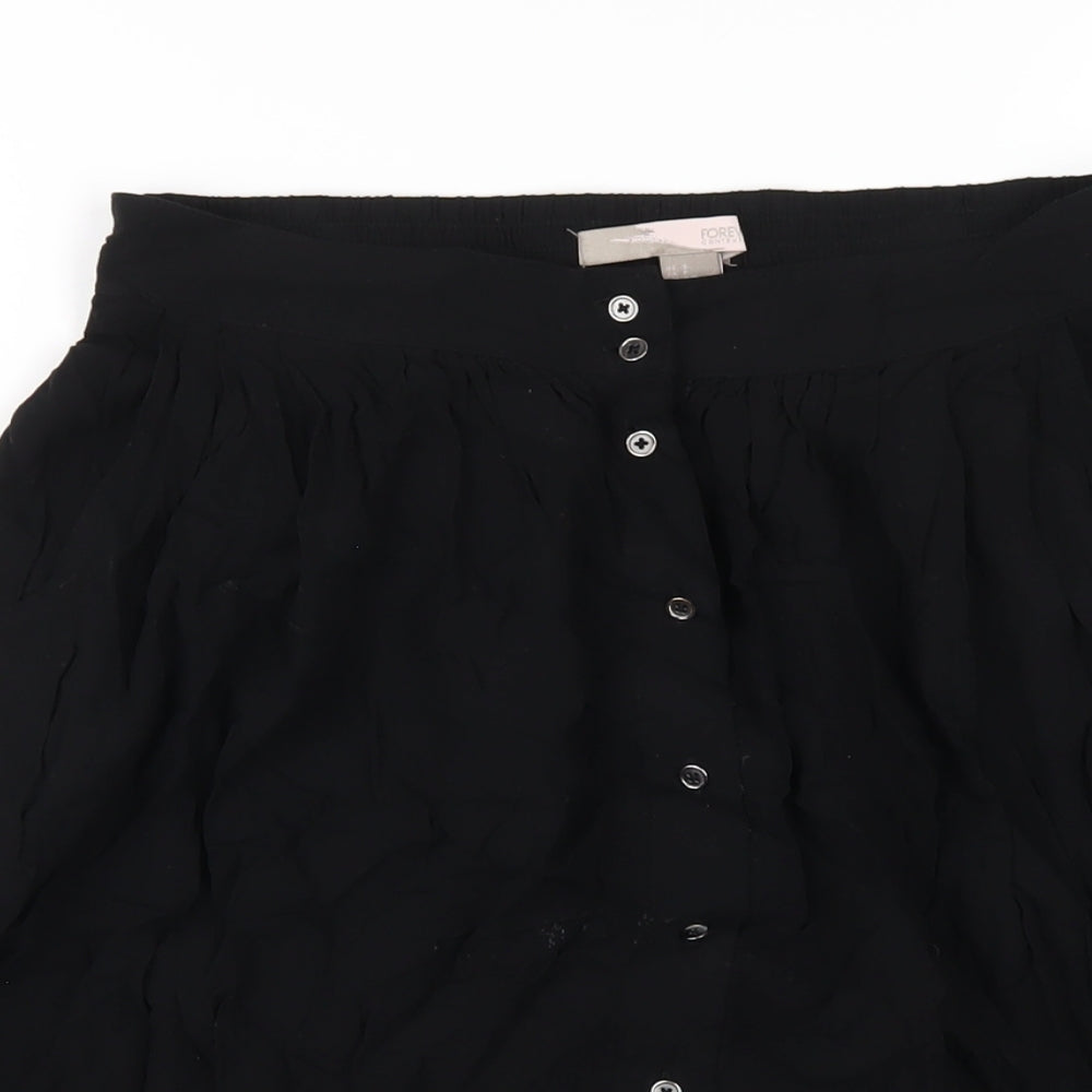 FOREVER 21 Womens Black Viscose A-Line Skirt Size S Button