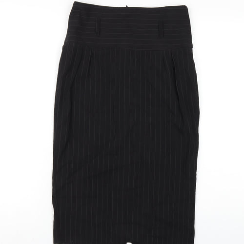 Select Womens Black Striped Polyester Straight & Pencil Skirt Size 10 Zip