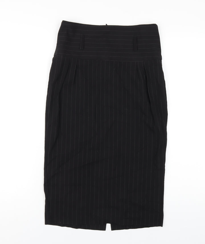 Select Womens Black Striped Polyester Straight & Pencil Skirt Size 10 Zip