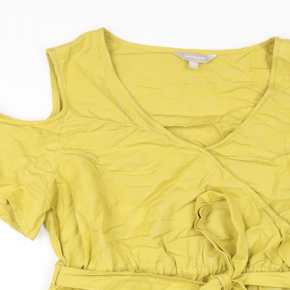 Anthology Womens Yellow Cotton A-Line Size 14 Round Neck Pullover