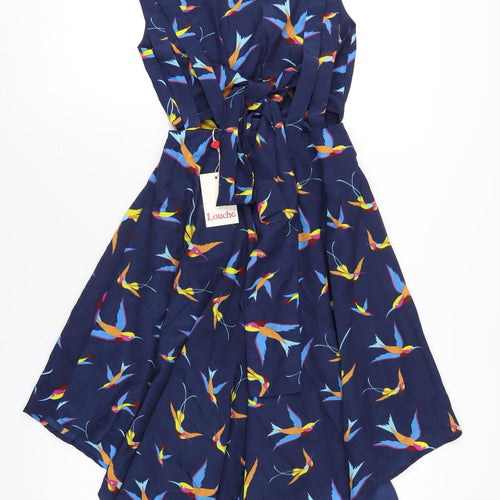 Louche Womens Blue Geometric Polyester A-Line Size 8 Scoop Neck Zip