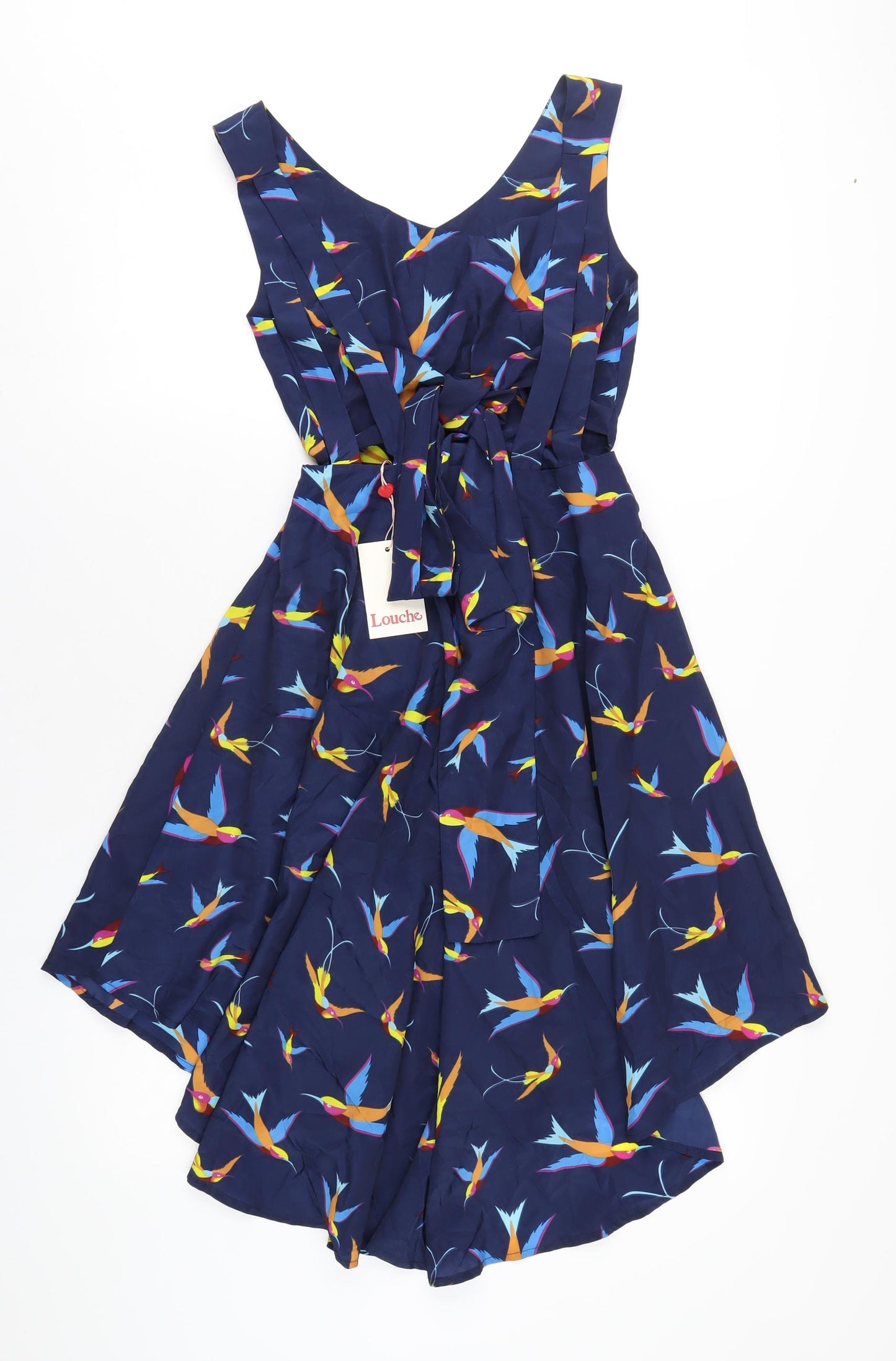 Louche Womens Blue Geometric Polyester A-Line Size 8 Scoop Neck Zip