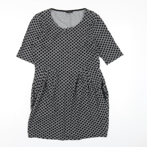 River Island Womens Black Geometric Cotton A-Line Size 14 Round Neck Pullover