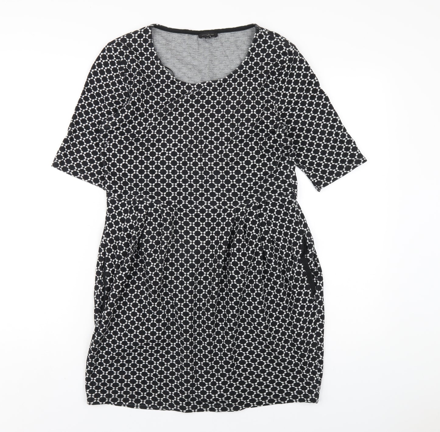 River Island Womens Black Geometric Cotton A-Line Size 14 Round Neck Pullover
