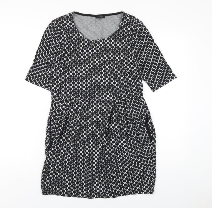River Island Womens Black Geometric Cotton A-Line Size 14 Round Neck Pullover