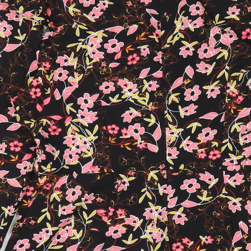 New Look Womens Black Floral Polyester A-Line Size 12 V-Neck Zip