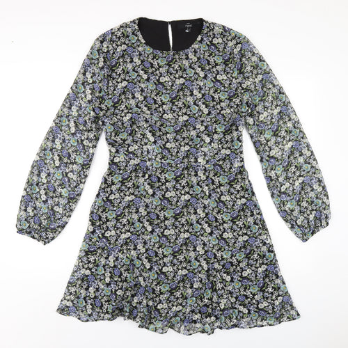 NEXT Womens Multicoloured Floral Polyester A-Line Size 10 V-Neck Zip