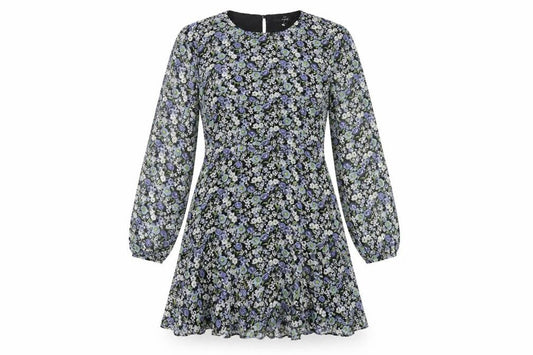 Front view of Next women’s multicoloured floral polyester a-line, size UK 10, v-neck zip