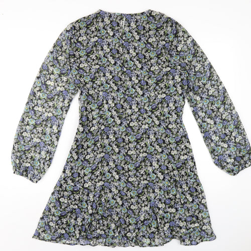 NEXT Womens Multicoloured Floral Polyester A-Line Size 10 V-Neck Zip