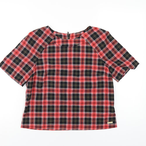 Red or Dead Womens Multicoloured Plaid Polyester Basic T-Shirt Size 10 Round Neck