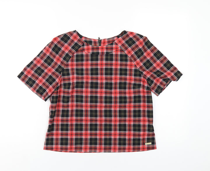 Red or Dead Womens Multicoloured Plaid Polyester Basic T-Shirt Size 10 Round Neck