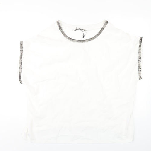 Bonmarché Womens White Polyester Basic T-Shirt Size 24 Round Neck - Beaded Trims