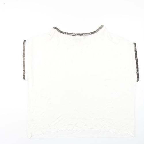Bonmarché Womens White Polyester Basic T-Shirt Size 24 Round Neck - Beaded Trims
