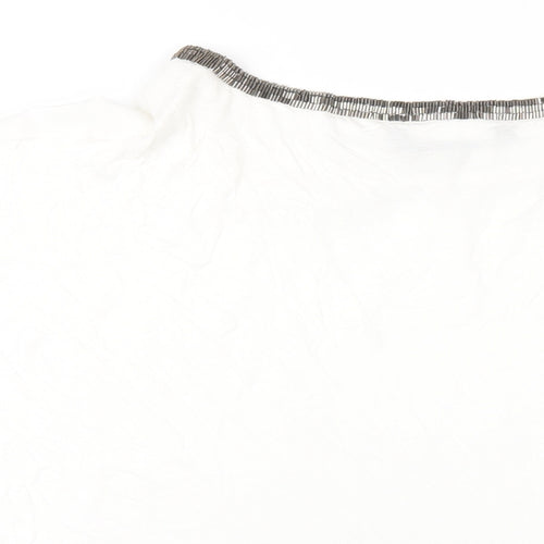 Bonmarché Womens White Polyester Basic T-Shirt Size 24 Round Neck - Beaded Trims