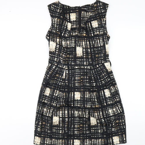 Dorothy Perkins Womens Black Geometric Cotton A-Line Size 12 V-Neck Zip