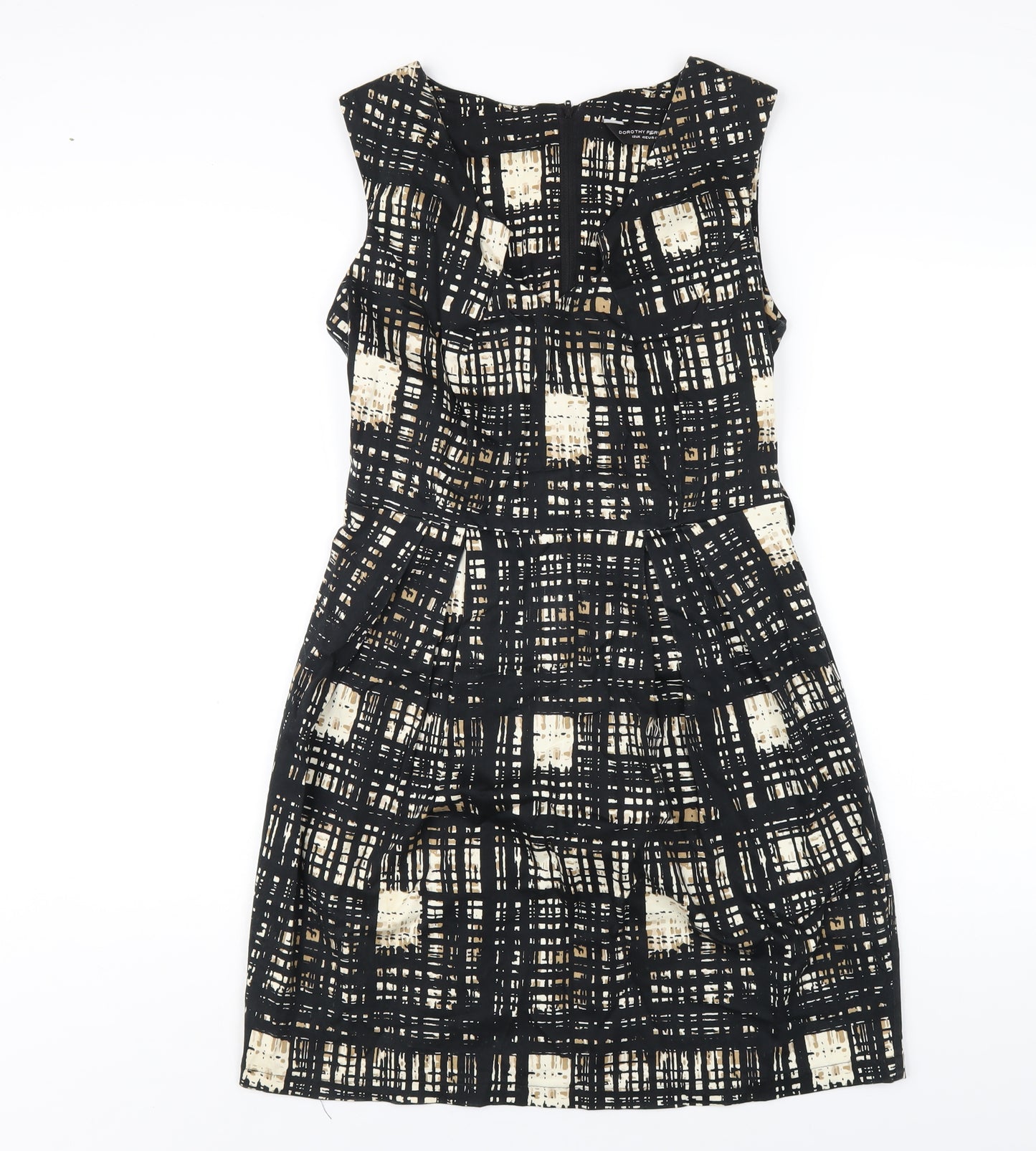 Dorothy Perkins Womens Black Geometric Cotton A-Line Size 12 V-Neck Zip