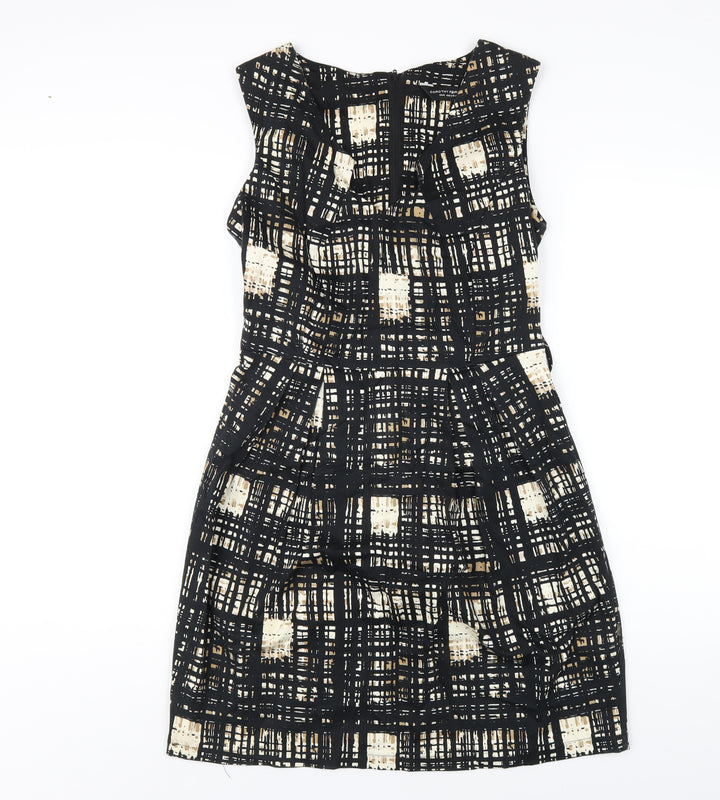 Dorothy Perkins Womens Black Geometric Cotton A-Line Size 12 V-Neck Zip