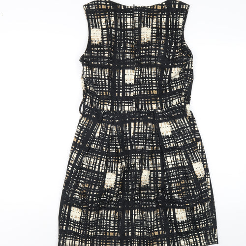 Dorothy Perkins Womens Black Geometric Cotton A-Line Size 12 V-Neck Zip