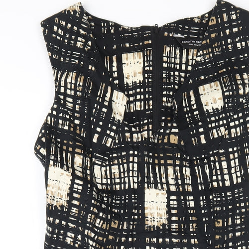 Dorothy Perkins Womens Black Geometric Cotton A-Line Size 12 V-Neck Zip