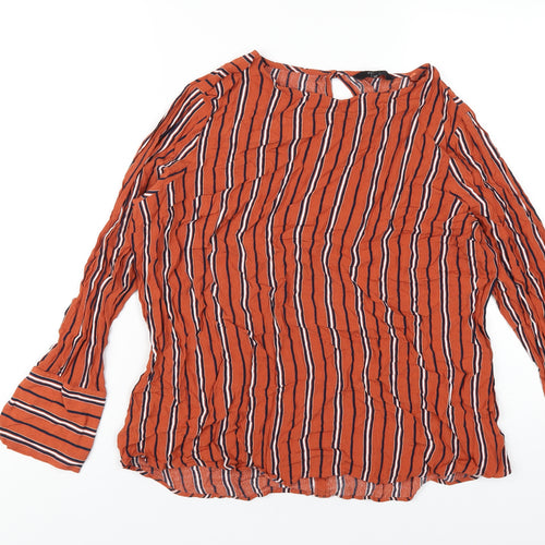 NEXT Womens Orange Striped Viscose Basic T-Shirt Size 18 Round Neck