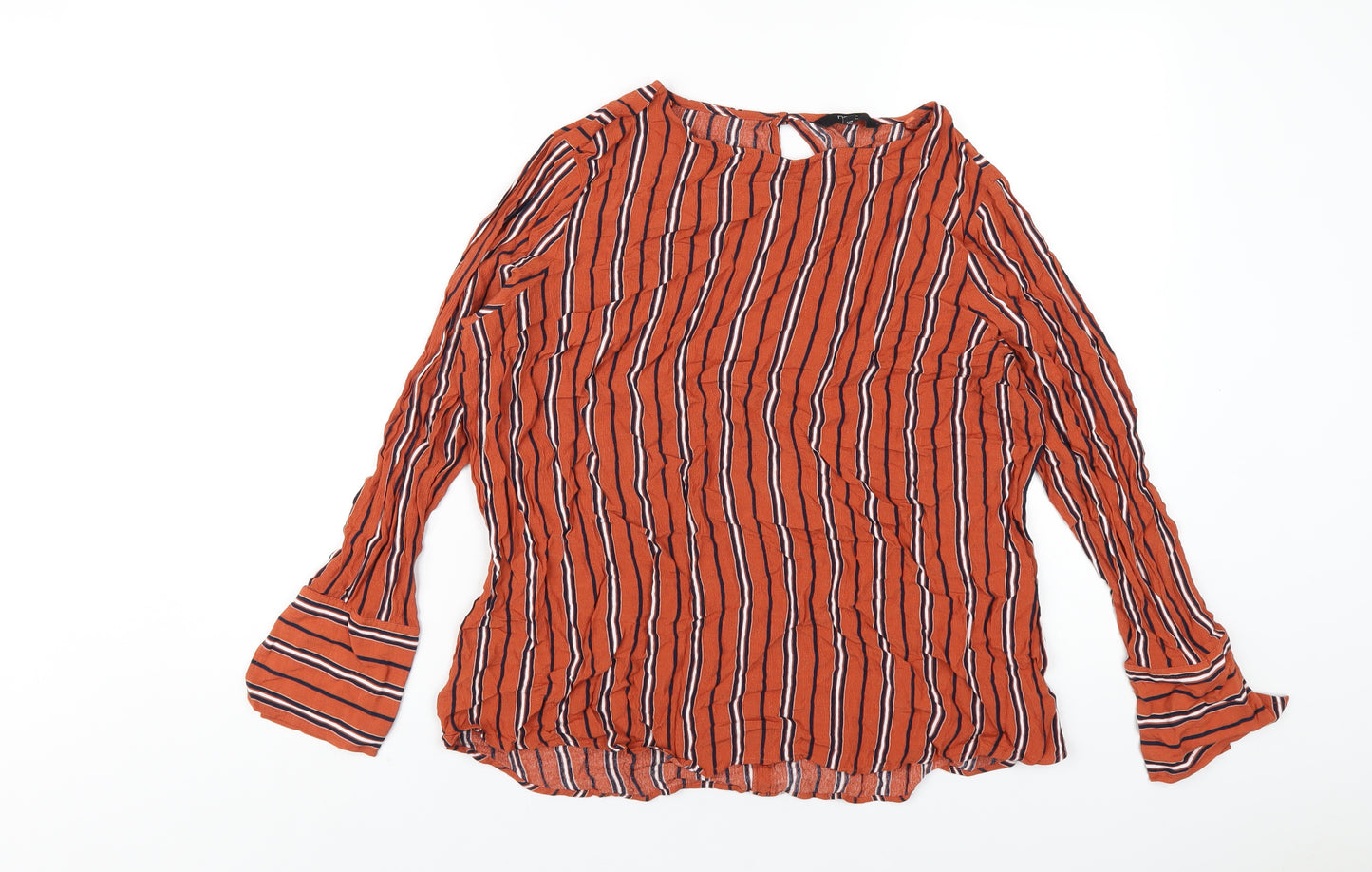 NEXT Womens Orange Striped Viscose Basic T-Shirt Size 18 Round Neck