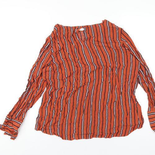 NEXT Womens Orange Striped Viscose Basic T-Shirt Size 18 Round Neck