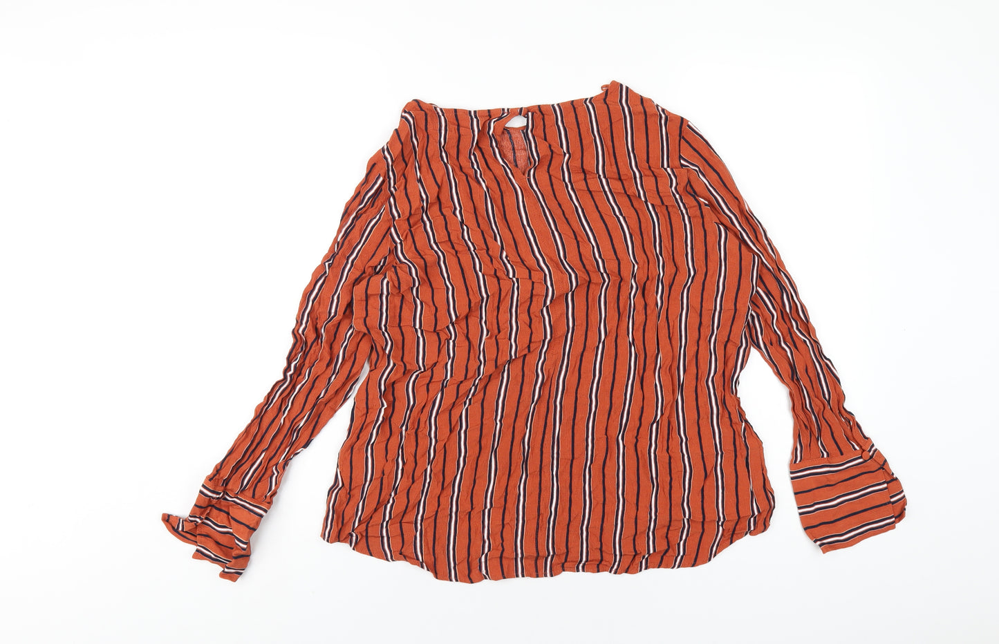NEXT Womens Orange Striped Viscose Basic T-Shirt Size 18 Round Neck