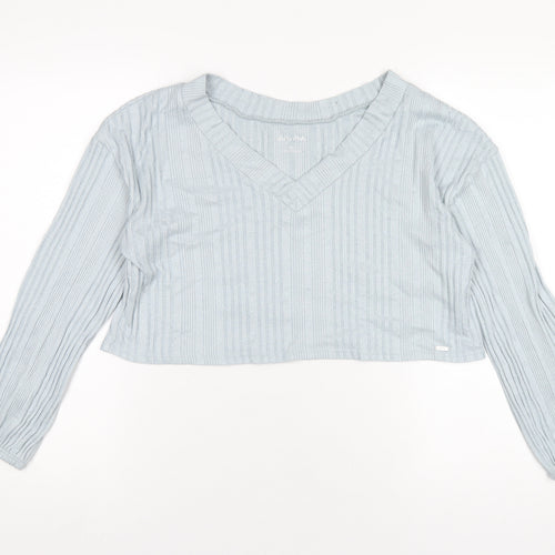 Gilly Hicks Womens Blue Polyester Cropped T-Shirt Size XS V-Neck