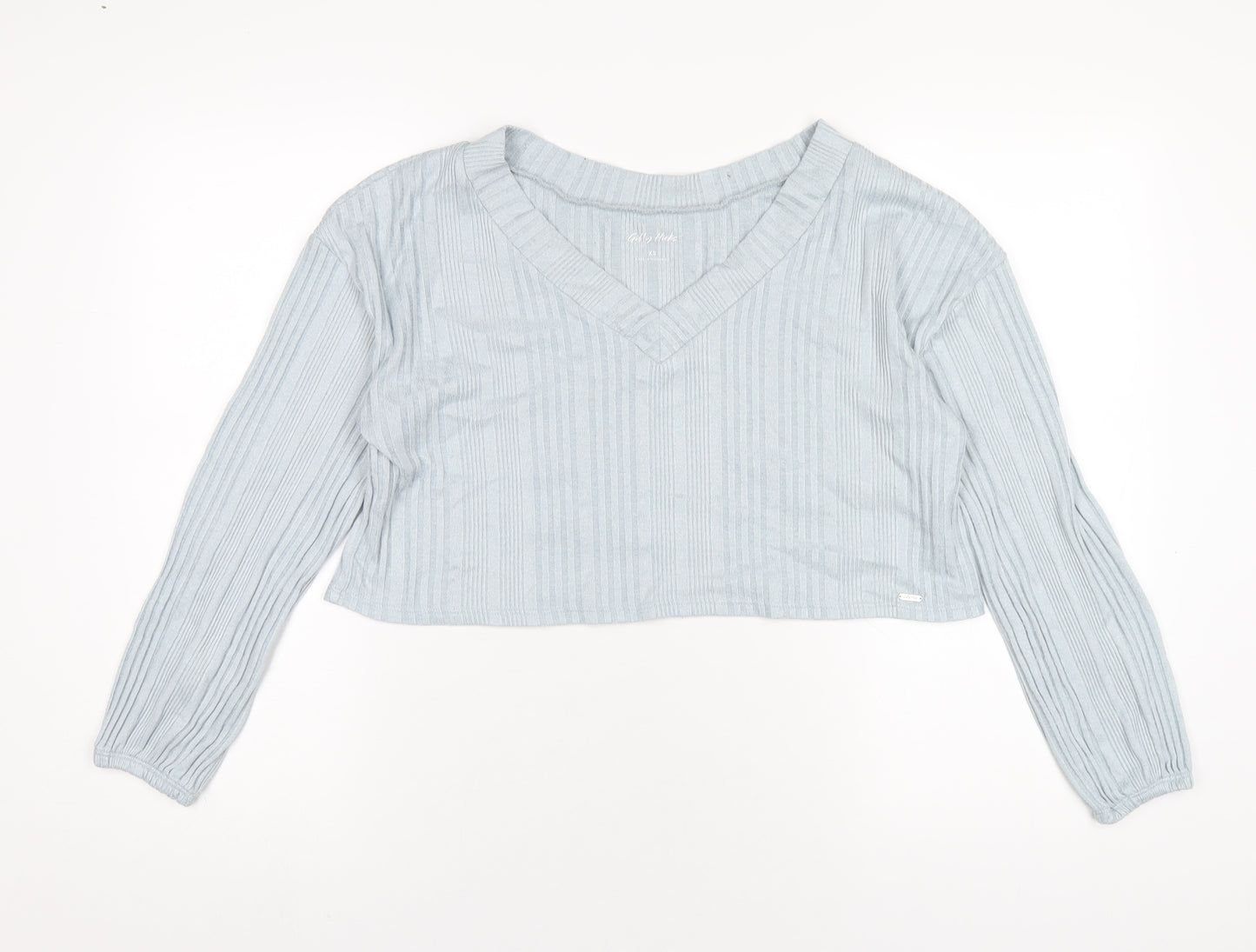 Gilly Hicks Womens Blue Polyester Cropped T-Shirt Size XS V-Neck