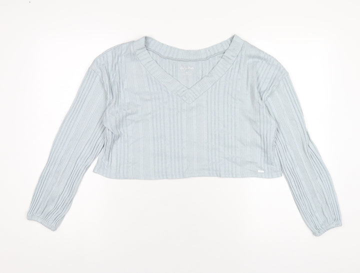 Gilly Hicks Womens Blue Polyester Cropped T-Shirt Size XS V-Neck