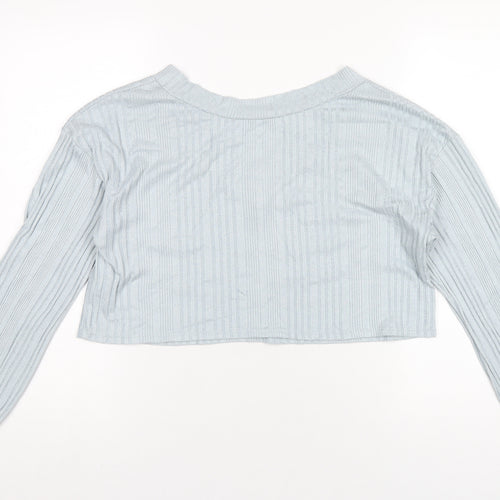 Gilly Hicks Womens Blue Polyester Cropped T-Shirt Size XS V-Neck
