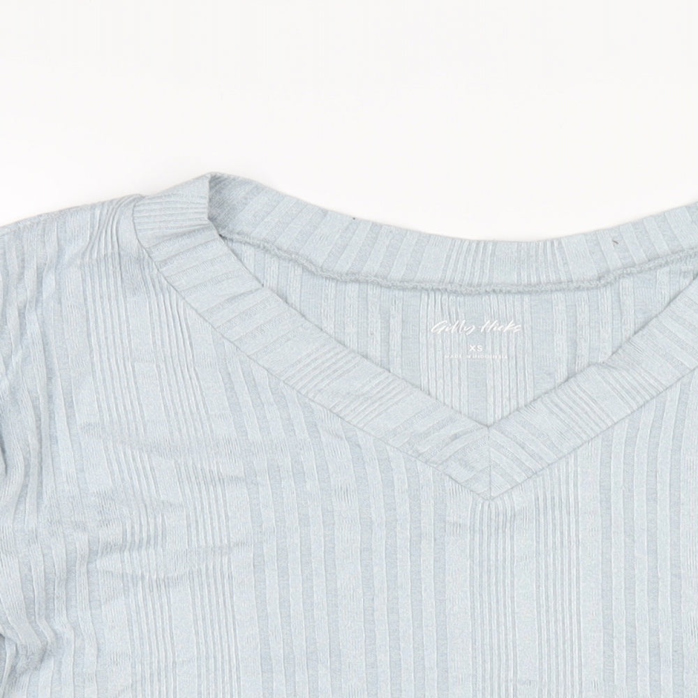 Gilly Hicks Womens Blue Polyester Cropped T-Shirt Size XS V-Neck