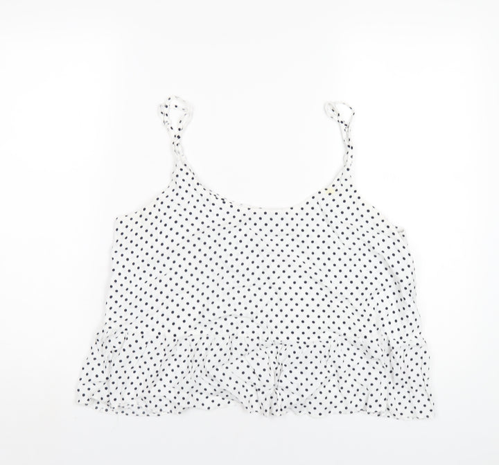 Topshop Womens White Polka Dot Viscose Camisole T-Shirt Size 16 Scoop Neck