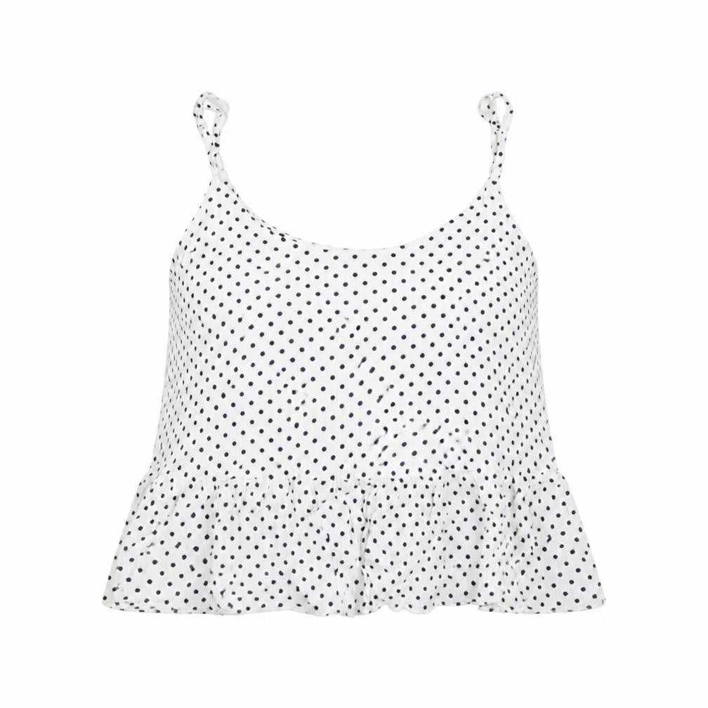Topshop Womens White Polka Dot Viscose Camisole T-Shirt Size 16 Scoop Neck