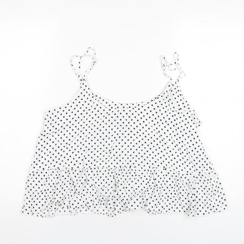 Topshop Womens White Polka Dot Viscose Camisole T-Shirt Size 16 Scoop Neck