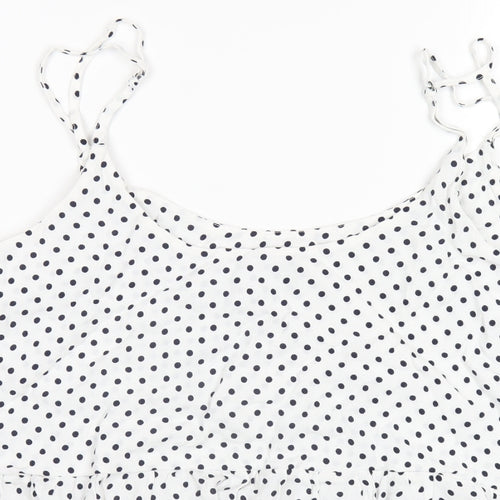 Topshop Womens White Polka Dot Viscose Camisole T-Shirt Size 16 Scoop Neck
