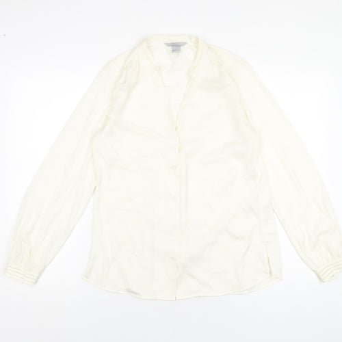 H&M Womens Ivory Polyester Basic Button-Up Size 8 V-Neck