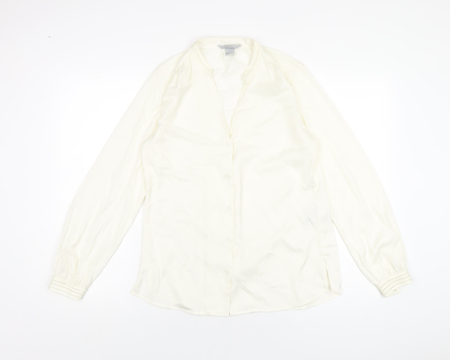 H&M Womens Ivory Polyester Basic Button-Up Size 8 V-Neck