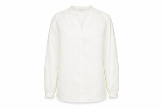 Front view of H&M women’s ivory polyester basic button-up, size UK 8, v-neck