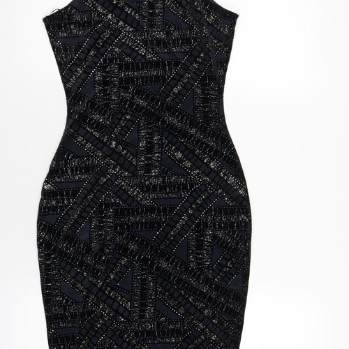 River Island Womens Blue Geometric Polyester Bodycon Size 6 Round Neck Pullover