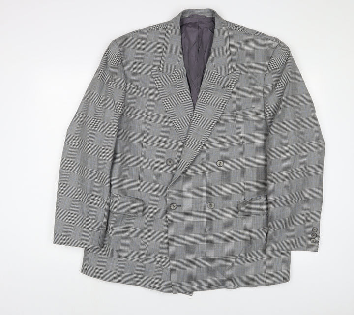 Skopes Mens Grey Plaid Wool Jacket Suit Jacket Size 44 Regular